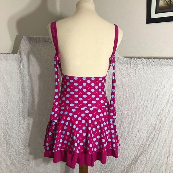 Sanqi NWT Pink & Blue Polka-Dot Swimdress Size L - Picture 6 of 8